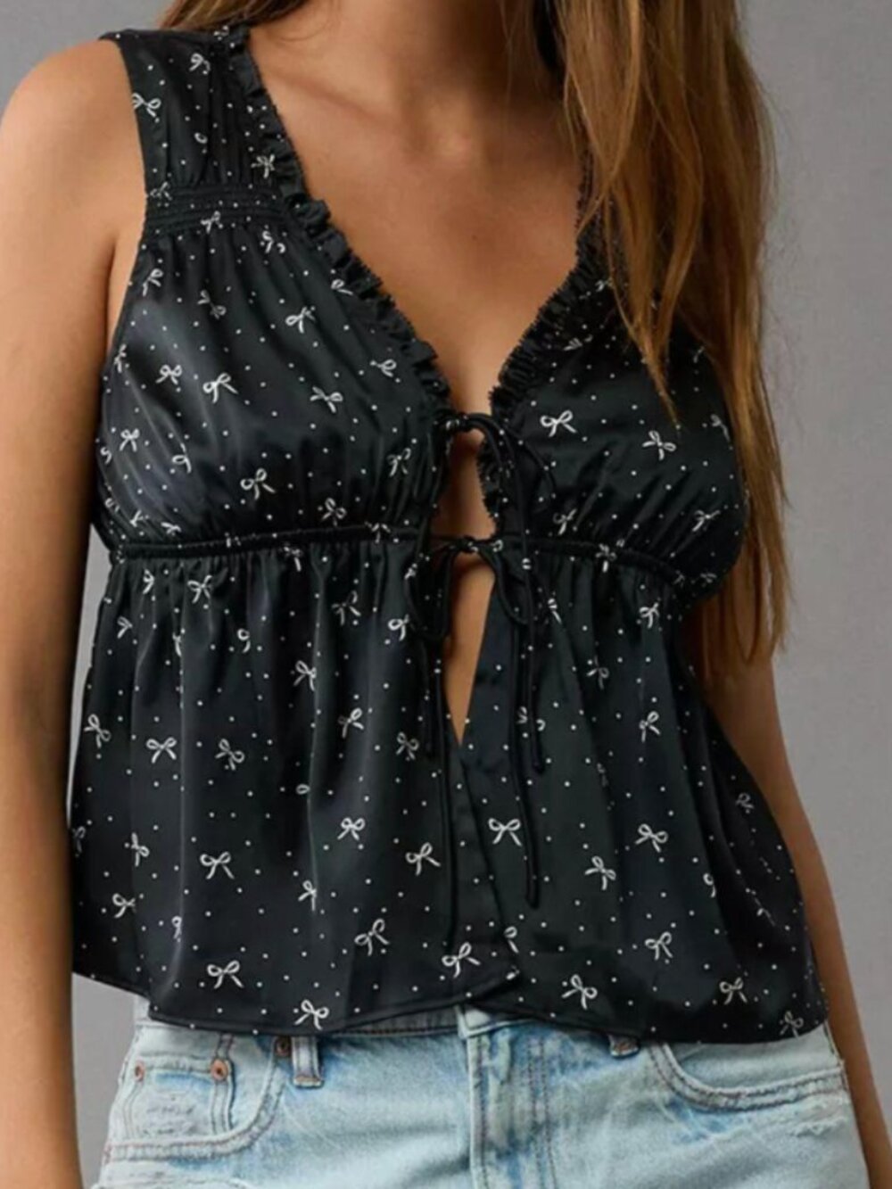American Eagle Front Tie Printed Top Size Small